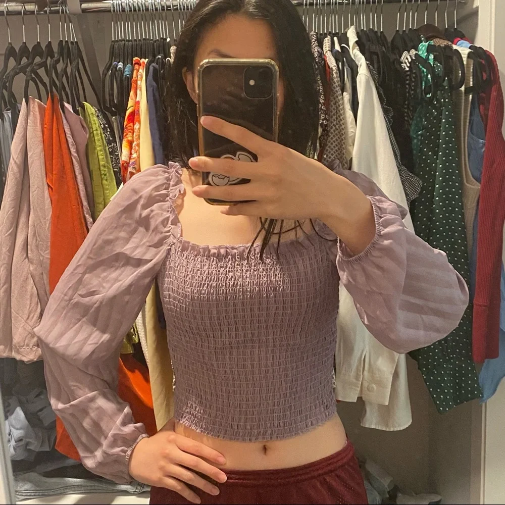 Purple Smocked puff sleeve top (Size S/M)